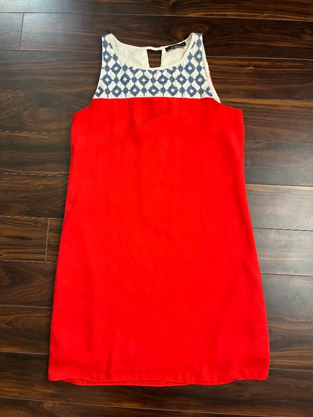 THML Sleeveless Orange, Blue, and Cream Dress, M